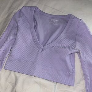 Garage Women's Lavender V-Neck Ribbed Top